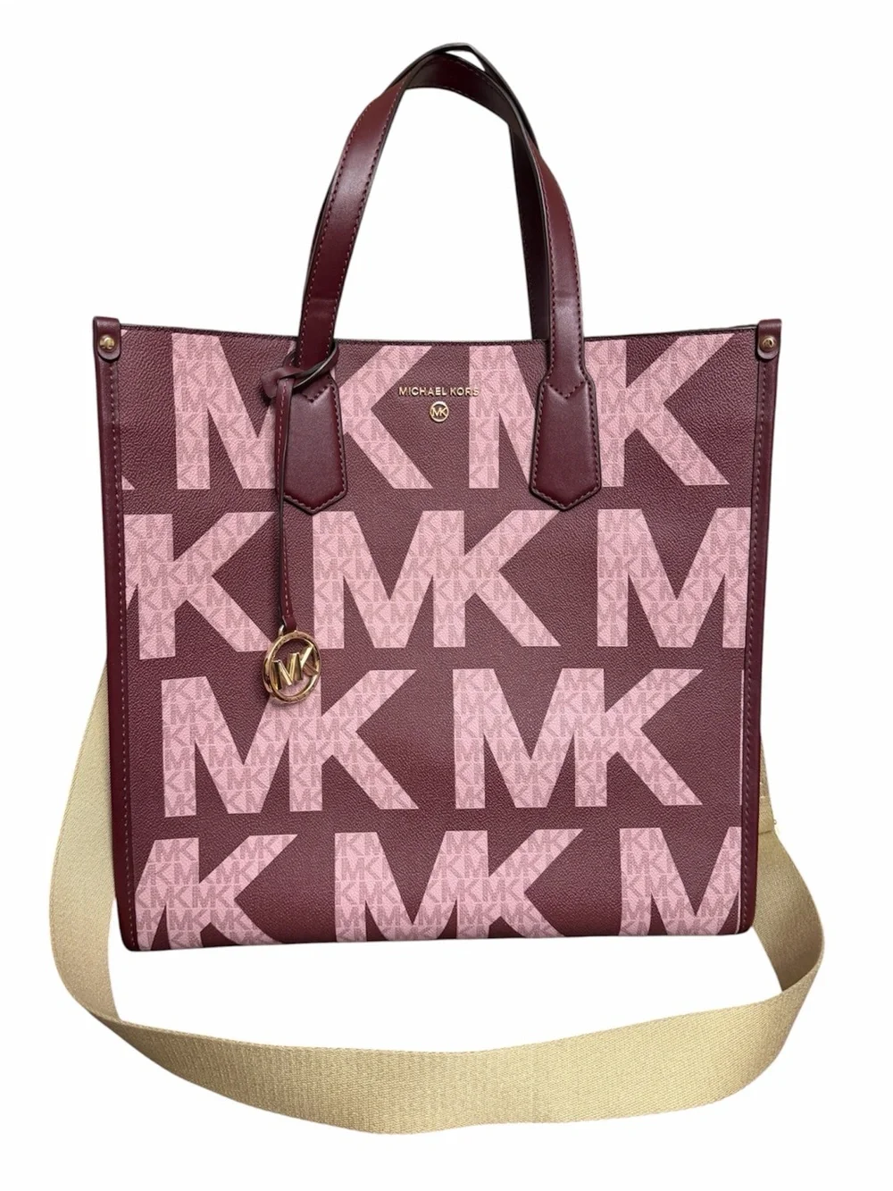 Michael Kors Royal Pink & plum Coated Canvas Leather Maple North South Tote - Picture 1 of 10